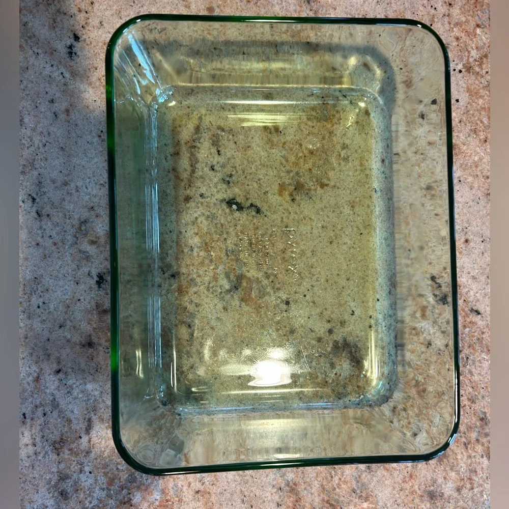 PYREX #7211  8”x6”x2”Translucent Green Glass Baking Dish Made in USA Vintage